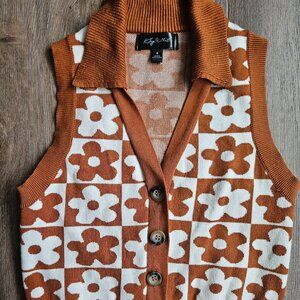 Say What? Floral Vest Small S Womens Boho Cottagecore Flower Pattern V-Neck